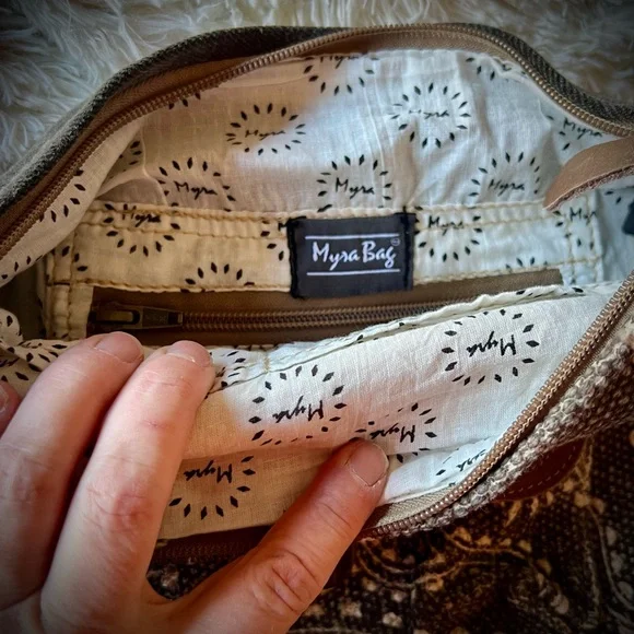 Myra Bag Brown Tote with Aztec-Inspired Red & Cream Accents - Picture 2 of 3